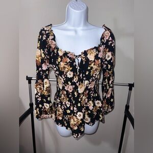 Floral Black Women's Peplum Top